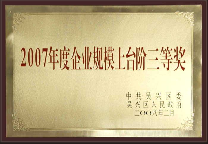 2007年度企業(yè)規(guī)模上臺階三等獎(jiǎng)